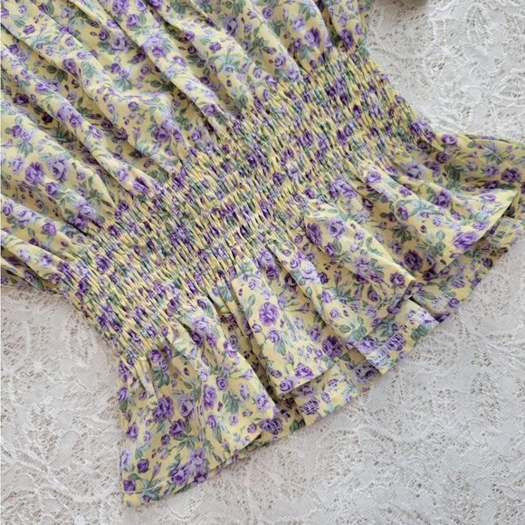 Shein Floral Shirred Waist Peplum Blouse S - Picture 3 of 6